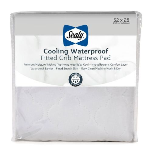 Sealy Cooling Moisture Wicking Waterproof Crib Mattress Pad - White: Hypoallergenic, Quilted, 4-Way Stretch Skirt