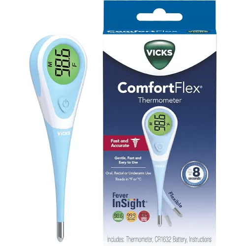 Vicks ComfortFlex Digital Thermometer: Accurate Color-Coded Reading in 8 Seconds, Digital Thermometer for Adults & Children, Oral, Rectal, or Under Arm Use
