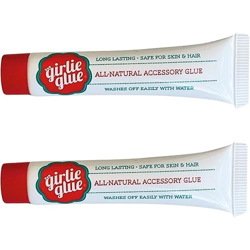 Girlie Glue, Gentle Hair, Skin Adhesive for Babies & Pets, Non-Toxic, Long Lasting, Dries Clear, Washes Off with Water. 2 Tubes.