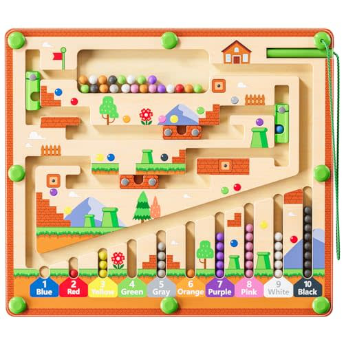 zhiwuzhu Montessori Toys,Magnetic Color and Number Maze,Wooden Toys for Ages 2-4,Toddler Fine Motor Skills Toys for Boys Girls