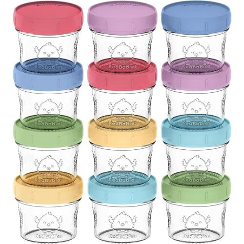KeaBabies 12pk 4oz Glass Baby Food Containers - Leak-Proof, Microwavable Small Baby Glass Jars with Lids, Baby Food Storage Containers, Baby Snack Containers, BPA-Free Baby Food Jars(Nord) - 12-pk 4 Ounce