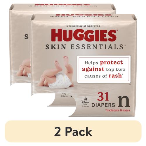 (2 pack) Huggies Skin Essentials Sensitive Skin Baby Diapers, Size Newborn (6-9 lbs), 31 Ct (Select for More)