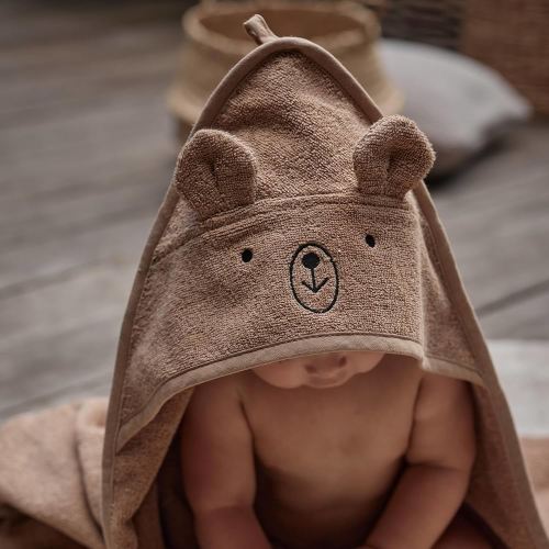 Baby Hooded Towel – Organic Cotton Baby Bath Towels – Baby Towels, Baby Bath Towels for Baby Boy, Baby Girl, 32" x 32" Super-Soft and Absorbent Baby Towels for Newborn(Bear - Natural)