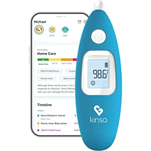 Kinsa Smart Ear Thermometer for Fever - Medical Infrared Termometro - FDA Cleared for Body Temperature Readings for All Ages - Connects to a Smartphone App to Track Symptoms and Get Illness Guidance