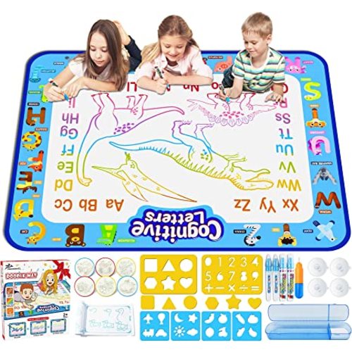 Jasonwell Aqua Water Doodle Mat 40 X 32 Inches Large Magic Drawing Doodling Mat Coloring Mat Educational Toys Christmas Birthday Gifts for Kids Toddler Boys Girls Age 2 3 4 5 6 7 8 Year Old (Alphabet) - Alphabet 40"X32"