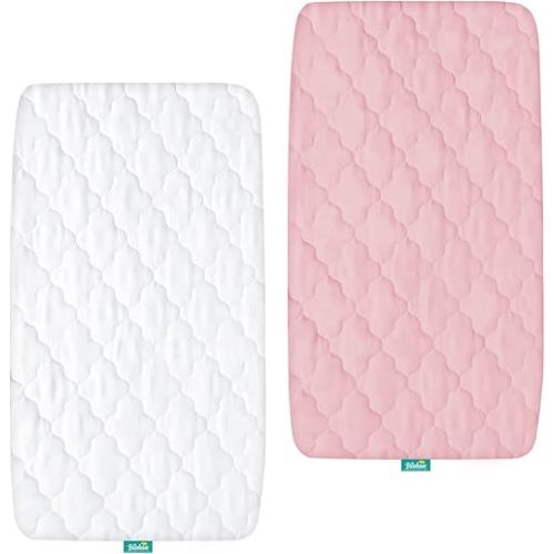 Bassinet Mattress Pad Cover, Waterproof, Fit for All Mainstream Bassinet - Rectangle,Oval,Hourglass, 2 Pack, Ultra Soft Microfiber Surface, Washer & Dryer, White and Pink