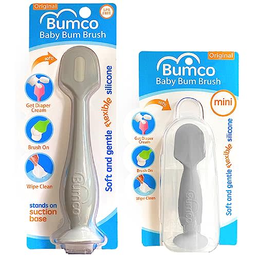 Bumco 2-PACK Diaper Cream Spatula - FULL-SIZE + MINI Baby Bum Brush with TRAVEL CASE - Diaper Cream Applicator for Baby - Baby Necessities - Suitable for Aquaphor, Desitin - Gray