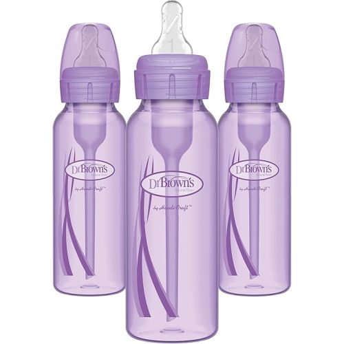 Dr. Brown’s Natural Flow® Anti-Colic Options+™ Narrow Baby Bottles 8 oz/250 mL, with Level 1 Slow Flow Nipple, 3 Pack, 0m+ Purple