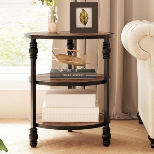 Whizmax End Table 3-tier Round Side Table Living Room Accent Table With Storage Shelf, Wood Bed Side Table,night Stand For Bedroom, Small Spaces