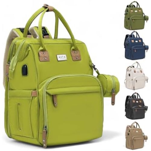 Diaper Bag Backpack, Multifunction Diaper Bag with Changing Station, Stylish Baby Bags, Large Unisex Diaper Backpack for Mom and Dad, Baby Registry Search, Portable Changing Pad – Yellow Green