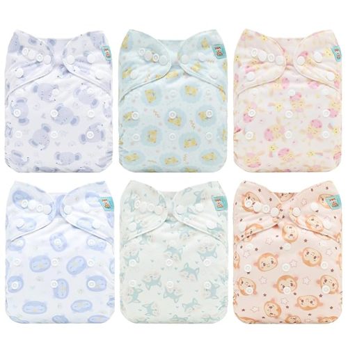 ALVABABY Baby Cloth Diaper 6 Pack with 12 Inserts One Size Cloth Diaper Covers Adjustable Washable Reusable for Baby Girls and Boys