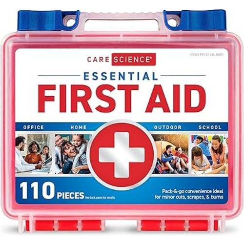 Care Science First Aid Kit, 110 Pieces | Professional Use for Travel, Work, School, Home, Car, Emergency, Survival, Camping, Hiking, and More