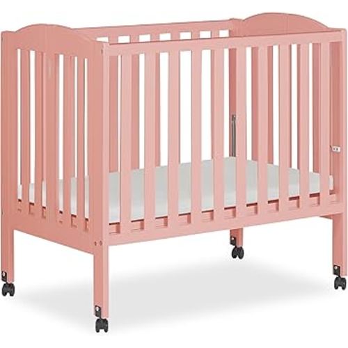 Dream On Me 2-in-1 Portable Folding Stationary Side Crib in Dusty Pink, Greenguard Gold Certified, Two Adjustable Mattress Height Positions,Made of Solid Pinewood, Flat Folding Crib