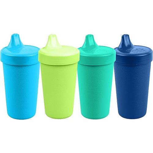 Re-Play Made in USA 10 Oz. Sippy Cups for Toddlers, Pack of 4 - Reusable Spill Proof Cups for Kids, Dishwasher/Microwave Safe - Hard Spout Sippy Cups for Toddlers 3.13" x 6.25", Under The Sea