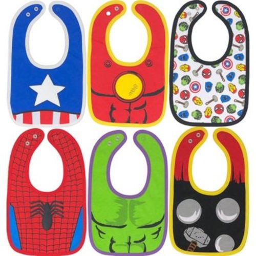 Marvel Avengers Iron Man Spider-man Hulk 6 Pack Bibs One Size
