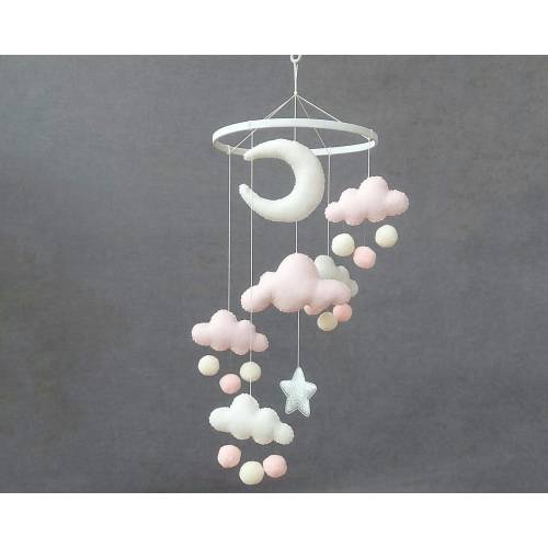 Crib Mobile for nursery decor, Cloud mobile, Moon Mobile, RAINBOW BABY MOBILE, Felt ball mobile nursery, Montessori mobile, Cot mobile