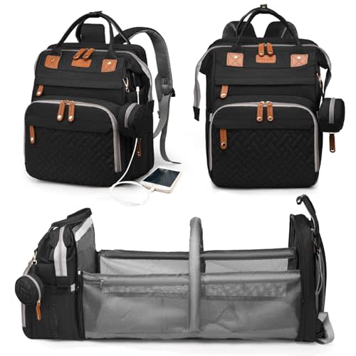 Astro alan Baby Diaper Bags with Changing Station, Waterproof Diaper Bag Backpack for Moms Dads with USB Charging Port, Baby Shower Gifts, Large Capacity diaper backpack, Black