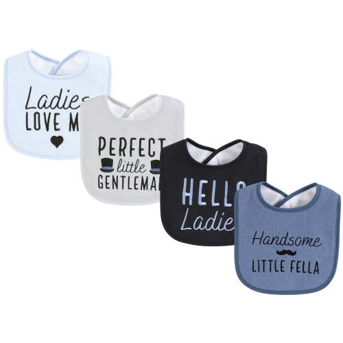 Hudson Baby Infant Boy Cotton Terry Drooler Bibs with Fiber Filling, Handsome Fella, One Size