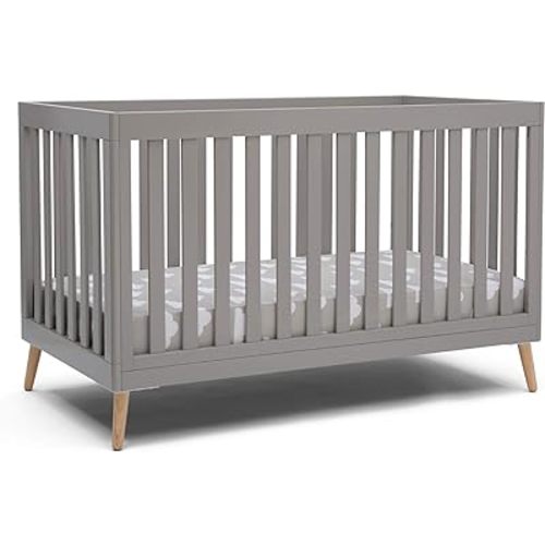 Delta Children Essex 4-in-1 Convertible Baby Crib, Grey with Natural Legs