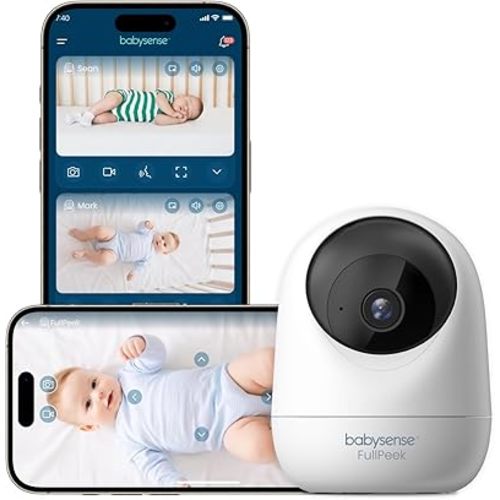 Babysense FullPeek 3MP Video Baby Monitor, WiFi Security Camera with Auto Tracking, Intelligent Motion & Sound Detection, Night Vision, Private Hidden Lens Mode, Supports SD Card