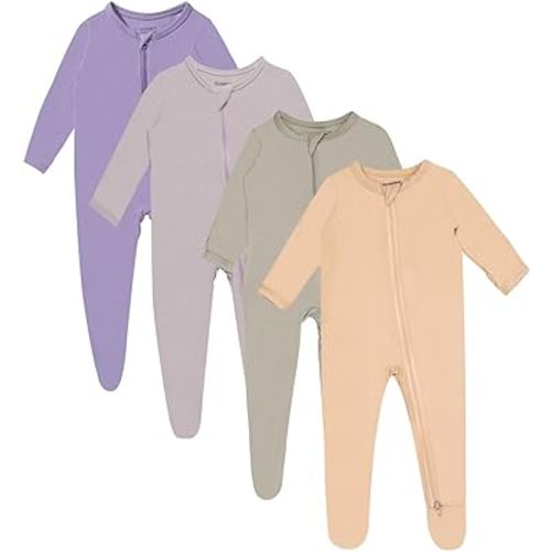 Rayon Baby Footed Pajamas with Mitten Cuffs, 2 Way Zipper Long Sleeve Sleepers 4-pack