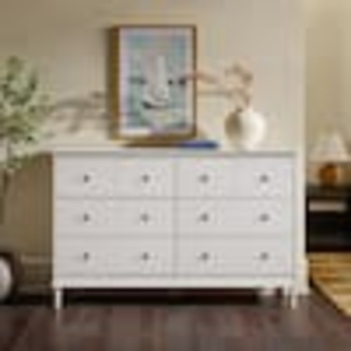 Walker Edison Furniture Company Classic Mid-Century Modern White 6-Drawer 57 in. Solid Wood Dresser HD9994