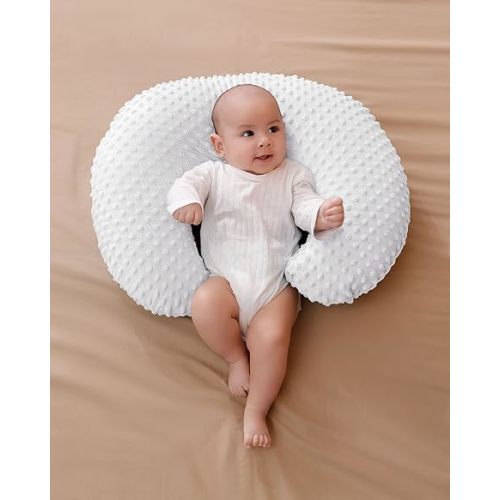 Nursing Pillow and Positioner with Cover for Breastfeeding and Bottle Feeding, Propping Baby, Tummy Time, Baby Sitting Support, Awake-Time Support (White, 22" x 17.7" x 5.9")