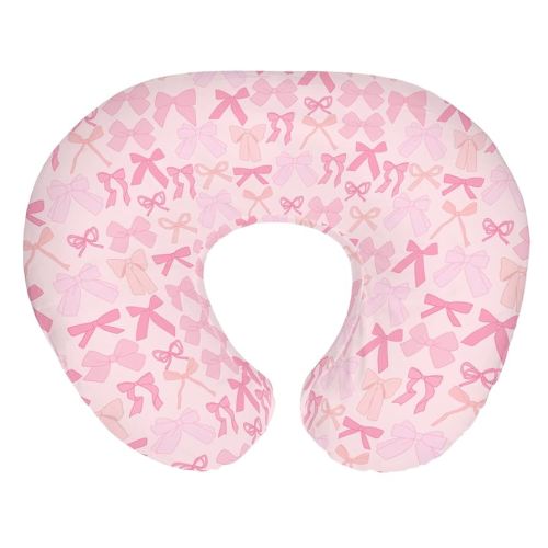 Pink Bows Girls Nursing Pillow Covers for Girl Valentine Bows Nursery Feeding Pillowcase for Breastfeeding Pillows Spring Pink Ribbons Soft Stretchy Removable Slipcovers for Newborn Infant