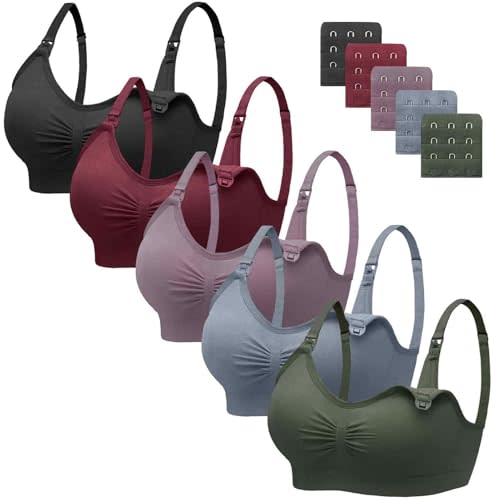 Angelhood Nursing Bra 5 Pack Womens Maternity Breastfeeding Bra Seamless Wireless Sleep Bra with Bra Extenders