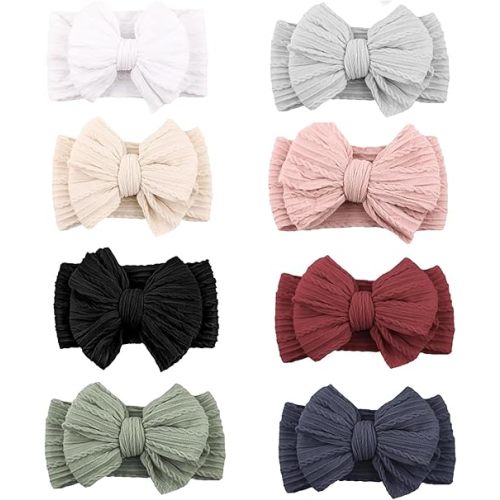 Baby Bows Headbands Nylon Baby Hairbands Baby Girl Bows Hair Accessories for Baby Infant Toddler Baby Essentials (8Color-warm color, mid)