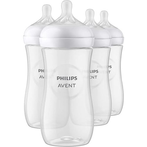 Philips AVENT Natural Baby Bottle with Natural Response Nipple, Clear, 11oz, 4pk, SCY906/04