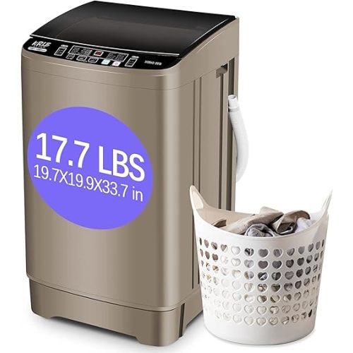 Full-Automatic Washing Machine with Drain Pump, 17.7 lbs Compact Washer, 10 Wash Program & 8 Water Level, Ideal for Apartment, Dorm, RV, Gold (KB02-GOLD6)