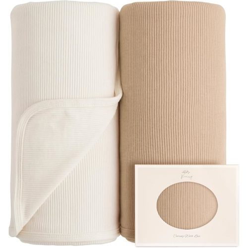 Konssy Ribbed Knit Baby Blankets 2 Pack, Stretchy Lightweight Swaddle Blanket for Boys & Girls, Soft Cozy Receiving Wrap for Newborns, Infants, & Toddlers, 33x42 Inch
