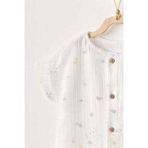 Happy Ocean Muslin Romper, White - 6 Months