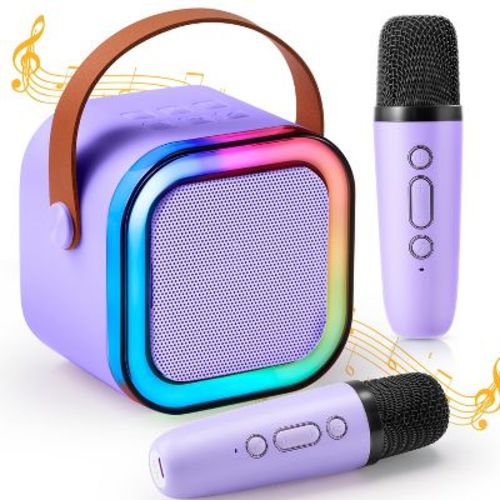 Mini Karaoke Machine with 2 Wireless Microphones for Kids and Adults, Bluetooth Speaker Toys, Christmas Birthday Gift for Girls Ages 3+ Years Old