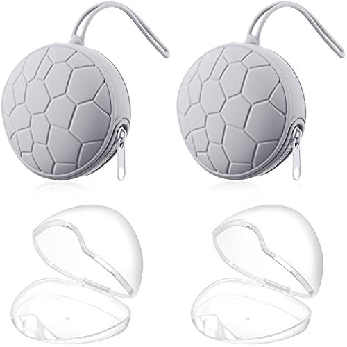 Nuanchu 4 Pieces Pacifier Holder Case Set Includes Silicone Pacifier Holder Cover and Transparent Pacifier Storage Box Container Pacifier Pouch Bag, Easy to Clean (Gray)