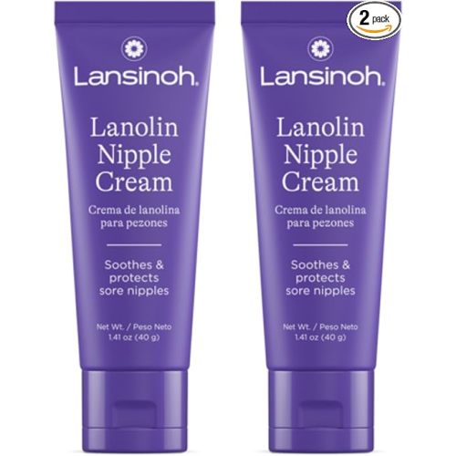 Lansinoh Lanolin Nipple Cream Safe for Breastfeeding Baby, 100% Natural Nipple Butter for Mom, Breastfeeding Essentials, 1.41 Ounces (2 Pack)