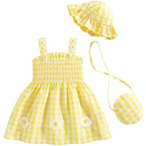 Renotemy Baby Girl Dress Toddler Girl Clothes Summer Outfits Gifts Cotton Sundress Infant Dresses for Girls with Hat and Bag