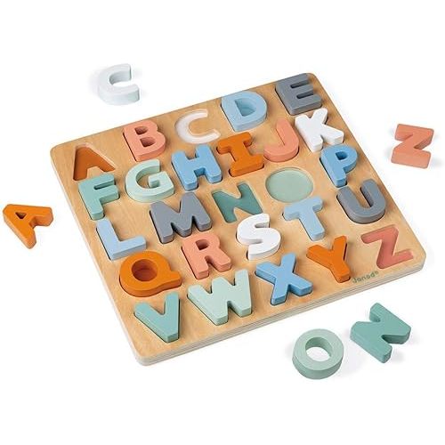 Janod Sweet Cocoon Wooden Alphabet Learning Puzzle with ABC Letters and Chalkboard - Ages 2+ - J04412