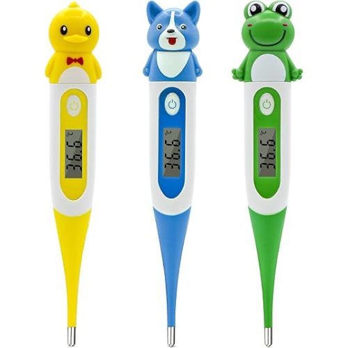 Digital Thermometer for Adults & Kids, Cartoon Design Oral Thermometer for Babies, Accurate Body Temperature Reading in 60 Seconds,with Fever Alert Sound Feature - 3 Pack