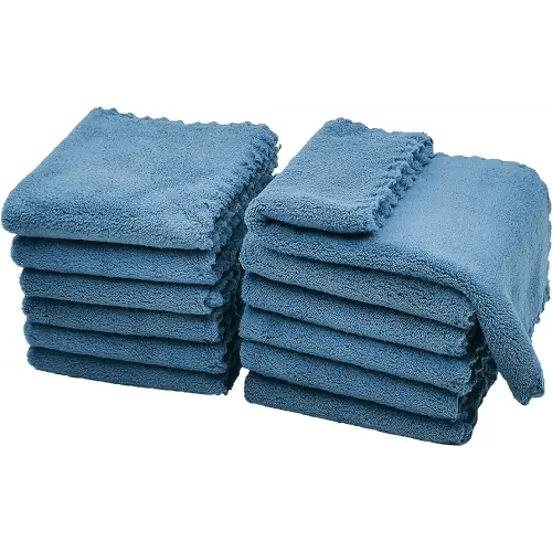 Kyapoo Baby Washcloths 12 Pack 12x12 Inches Microfiber Coral Fleece Extra Absorbent and Soft for Newborns, Infants and Toddlers-Navy Blue