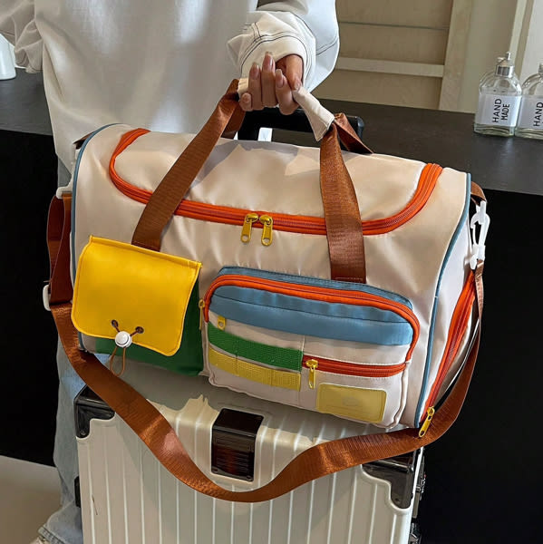 A Set Of Campus Style Luggage, Lightweight, Foldable, Large Capacity, Front Multi Pocket Design With Contrasting Colors, And Equipped With Dry Wet Separation Straps And Item Straps. For Suitcase Overnight Bag Gym Bag Duffle Bag Weekend Bag Duffel Bag For