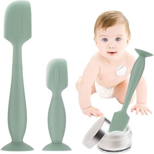 2 Pack Silicone Baby Diaper Cream Spatula, Baby Butt Paste Spatula for Newborn, Bum Brush 1 x Large Size,1 x Small Size (Green)
