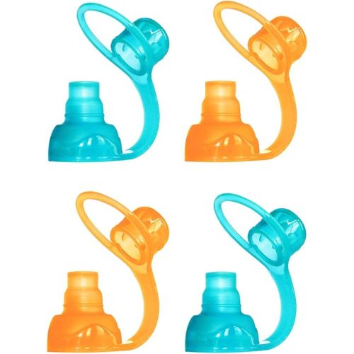 ChooMee SoftSip Food Pouch Top | Baby Led Weaning | No Spill Flow Control Valve, Protects Childs Mouth, 100% Silicone, BPA Free | Orange Aqua, 4 CT
