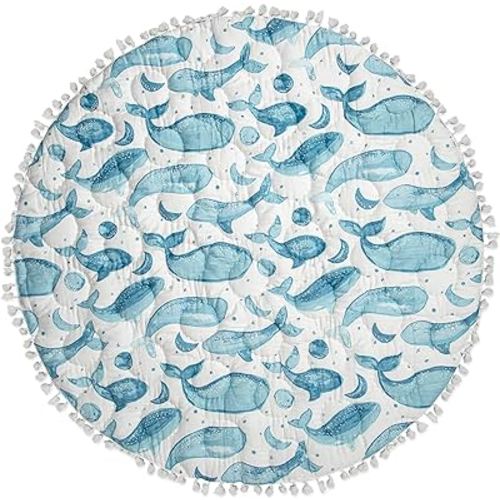 Crane Baby Activity Mat, Baby Play Mat Whale Print, Ocean Nursery Decor for Boys & Girls, Infant Tummy Time Floor, Ocean Nursery Decor, 40" x 40"