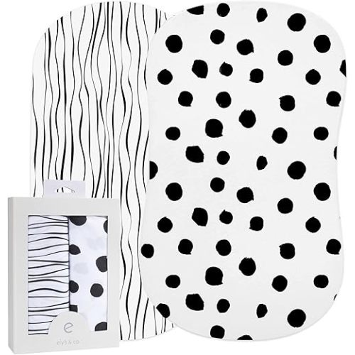 Bassinet Sheet Set 2 Pack 100% Jersey Cotton Black and White Abstract Stripes and Dots by Ely's & Co