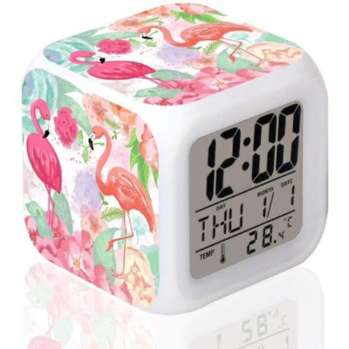 LED Alarm Clock Flamingo Desk Table Glowing Electronic Colorful Digital Clock for Girl Boy Kids Children Bedroom Toy Birthday Present Gift