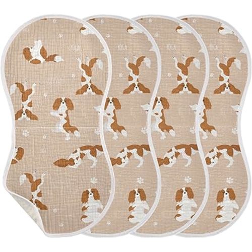 Yoga Cavalier King Charles Spaniel Dog Muslin Burp Cloths for Baby 4 Pack 100% Cotton Baby Washcloths Bibs for Boy Girl