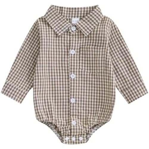 Baby Plaid Romper Boys Girls Button Down Bodysuit Long Sleeve Lapel Neck Tops Fall Winter Festival Clothes