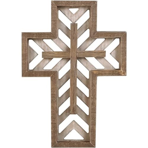 Crucifix Wall Cross - 12 Inch Handmade Unique Rustic Wooden Catholic Spiritual Art Church Home Room Decor - Brown